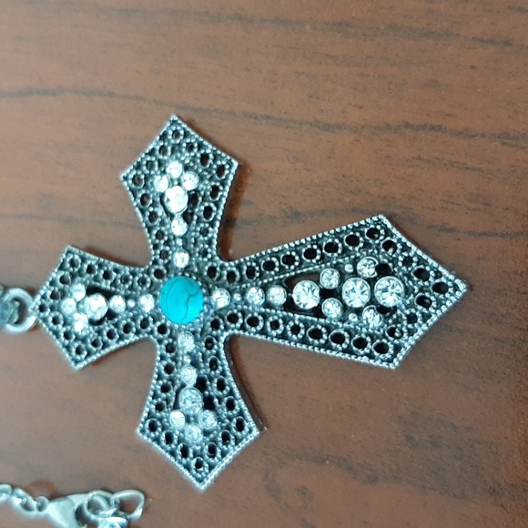 Turquoise Cross Necklace - Silver - Picture 3 of 3